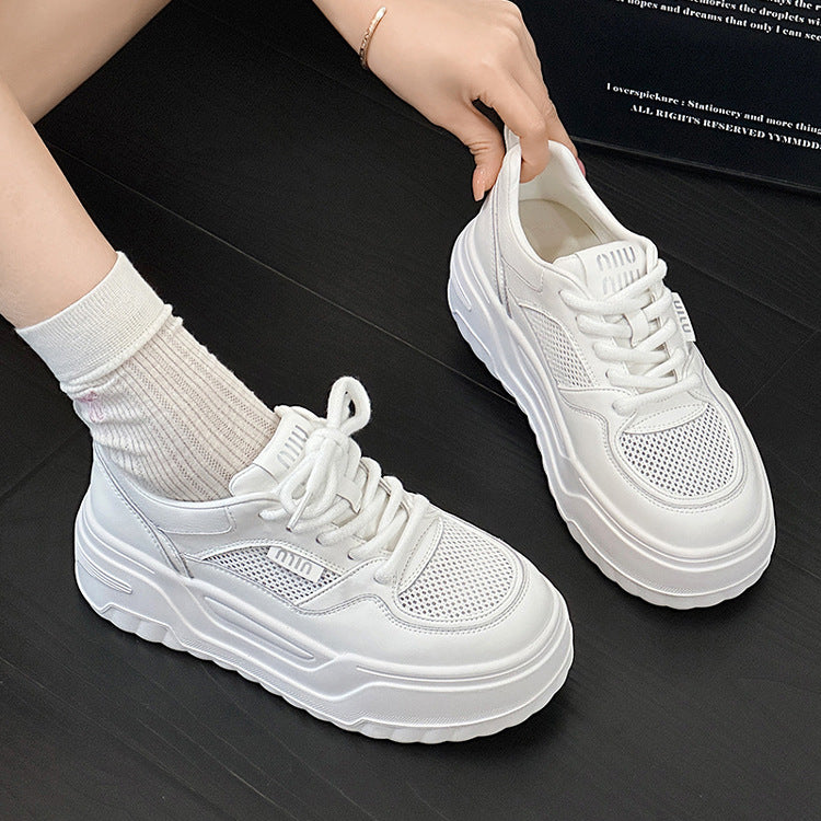 Women's Super Lightweight Thick-soled White Mesh Summer Sneakers