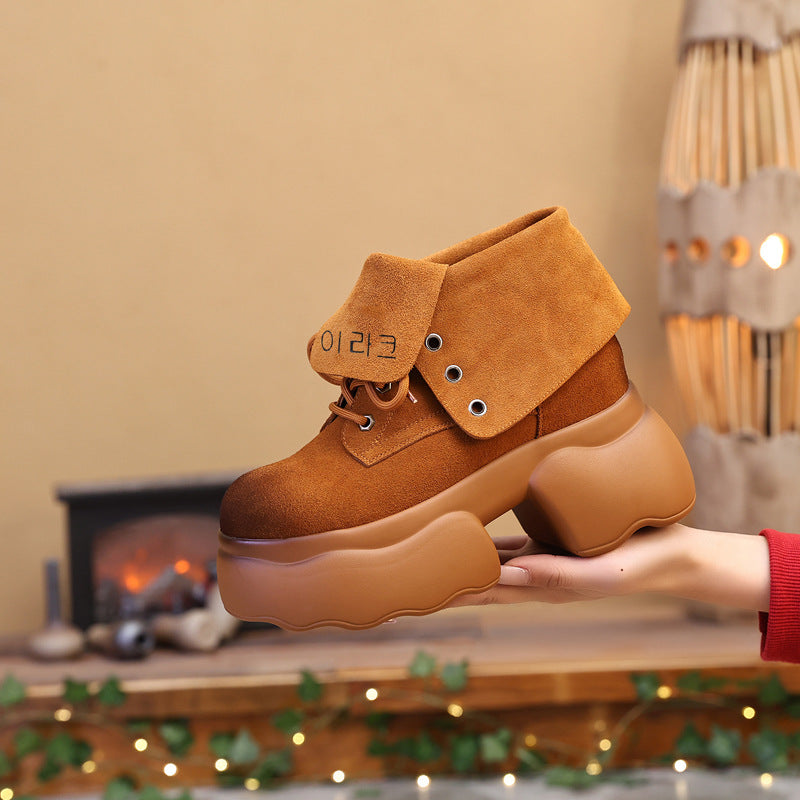 Women's Increasing Martin Autumn Genuine Retro Thick Casual Shoes