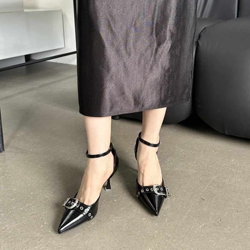 Women's High With Metal Belt Buckle Niche Heels