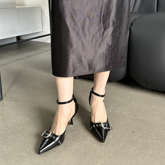 Women's High With Metal Belt Buckle Niche Heels