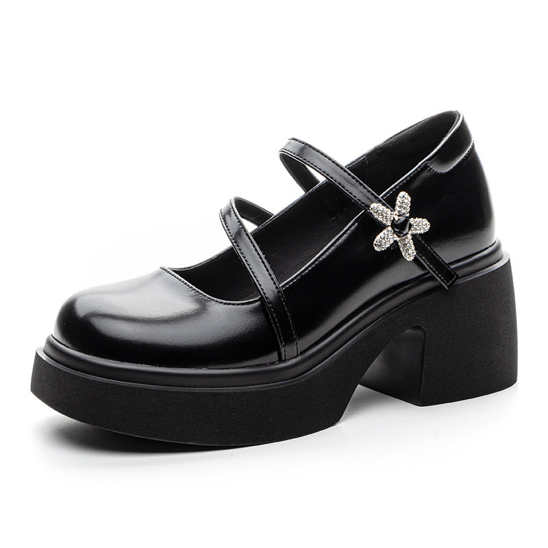Women's Increasing Insole Mary Jane Short British Style Small Thick-soled Heightened Loafers