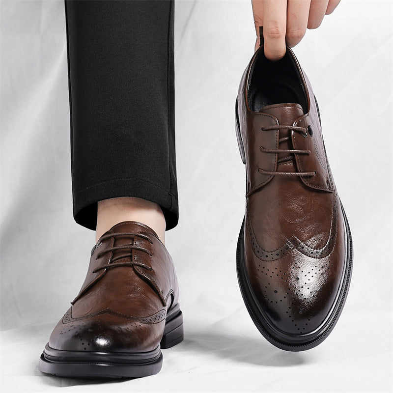 New Men's Autumn Lace Up Brogue Men's Business Leather Shoes