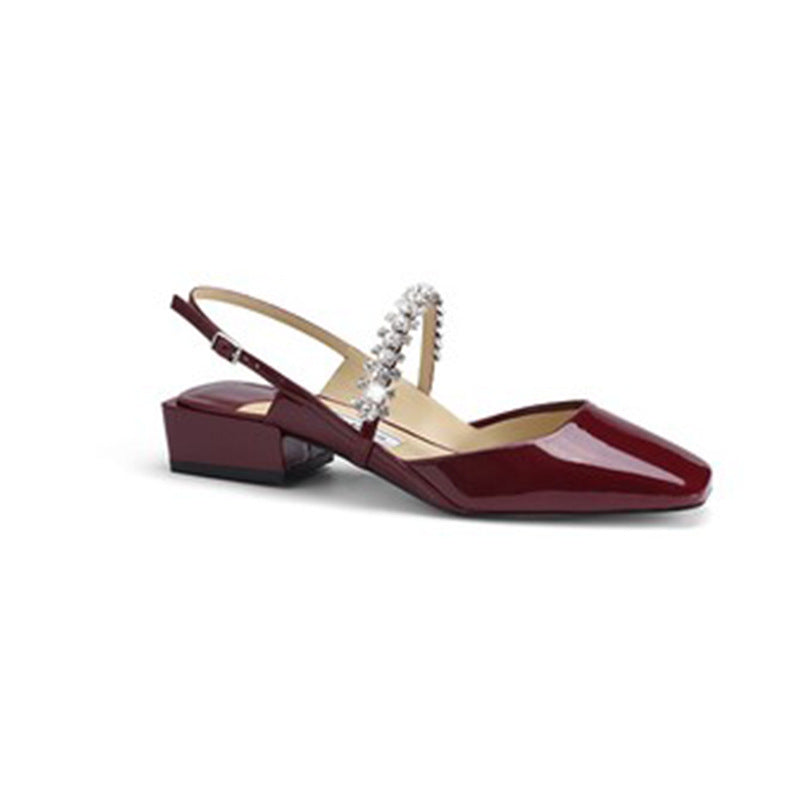 Women's Diamond Band Back Empty Square Toe Low-cut Thick Box Women's Shoes