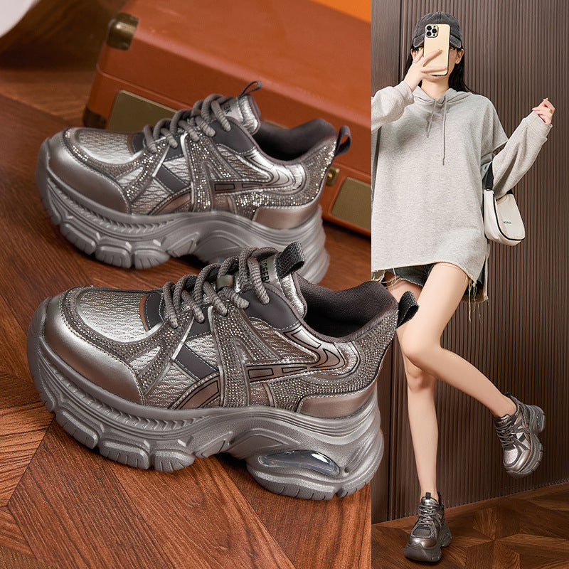 Women's Platform Dad Autumn Fashion Rhinestone Height Increasing Insole Air Women's Sports Shoes