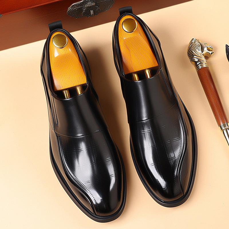 Men's Slip-on First Layer Cowhide Pointed Business Commuter Black Wedding Leather Shoes