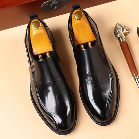 Men's Slip-on First Layer Cowhide Pointed Business Commuter Black Wedding Leather Shoes