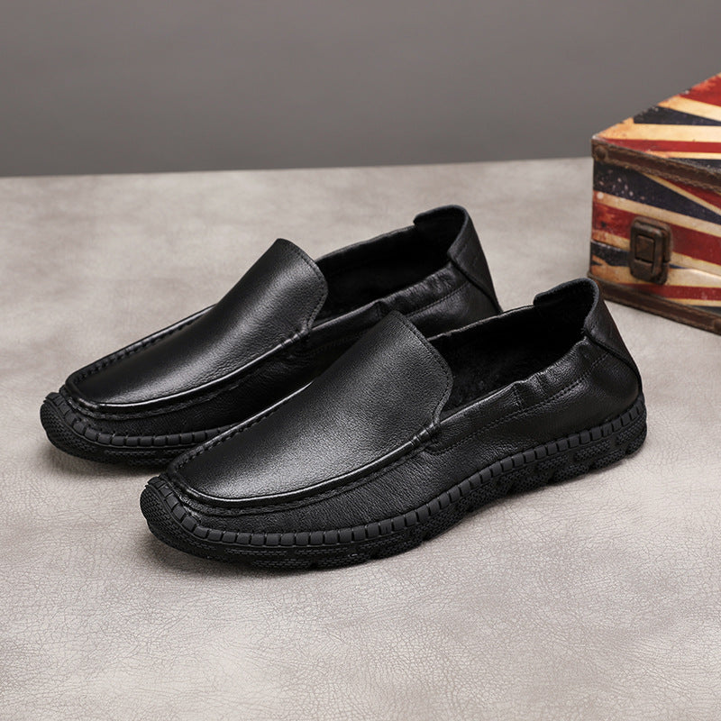 Top Solid Color Round Head Sewing First Layer Loafers