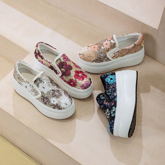 Women's Platform Breathable Niche Flower-shaped Sequins Tide Loafers