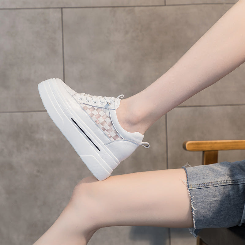 Women's Fashionable Summer Chessboard Plaid Breathable Board Thick Bottom Height Increasing Women's Sports Shoes