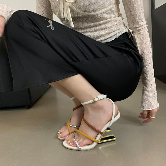Women's Shape Cross Strap Color Matching Elegant Heels
