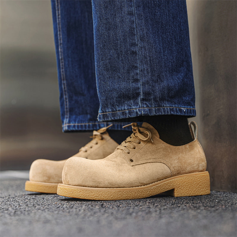 Men's Big Head Thick Bottom Increased Low Top Leather Shoes