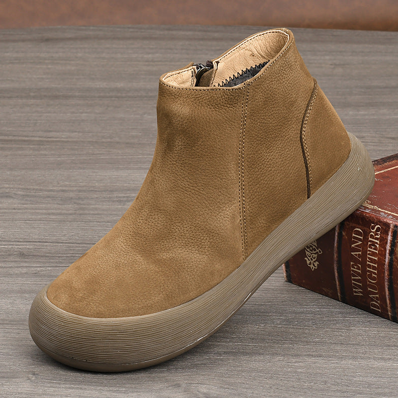 Layer Cowhide Cotton Retro Platform Single Lining Slip-on Men's Casual Leather Shoes