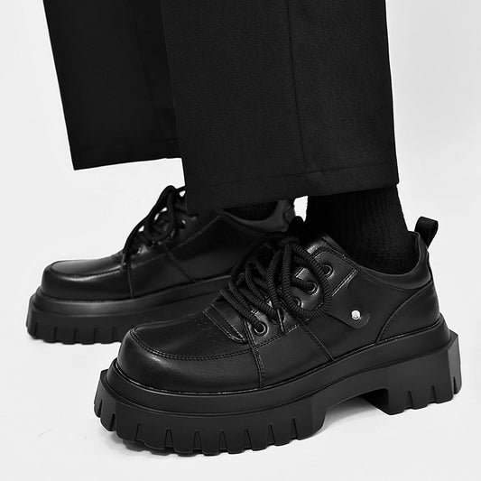 Men's Small Square Toe Advanced Genuine Black Leather Shoes