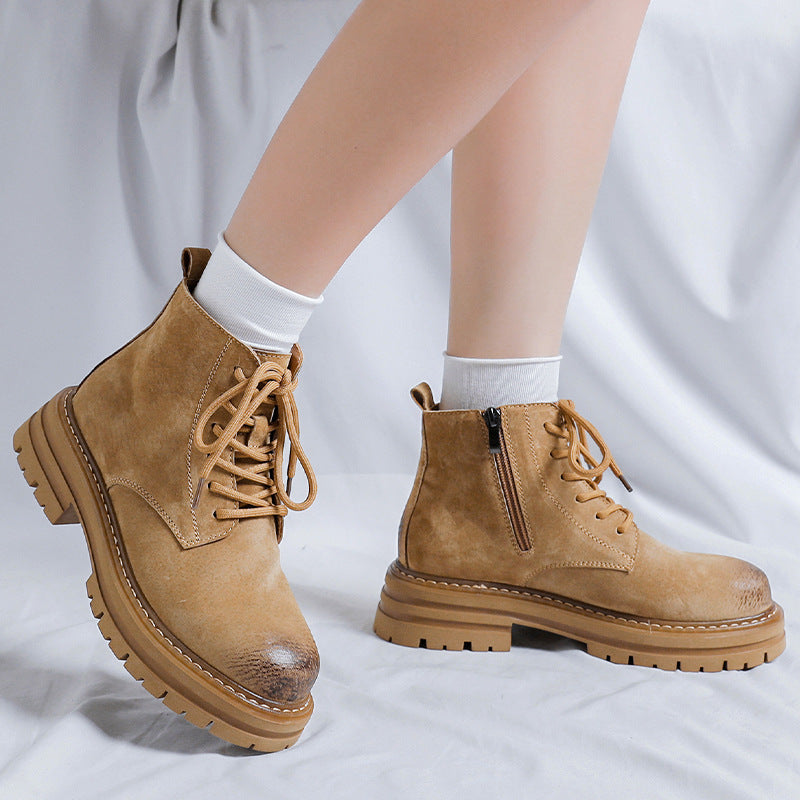 Men's Fleece-lined Martin Pigskin Worker Leisure Cargo Versatile Boots