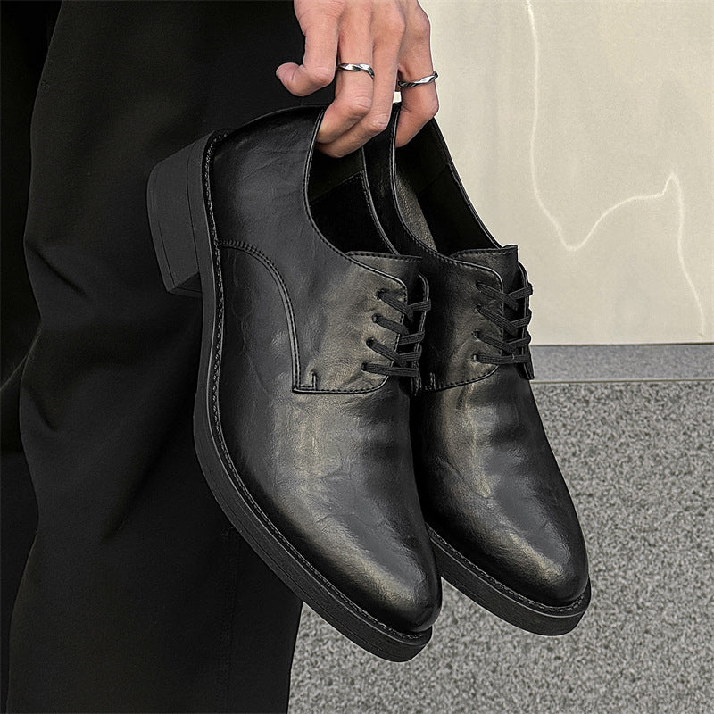 Women's & Men's Couple Pointed Autumn Business Height Increasing British Men's Casual Leather Shoes