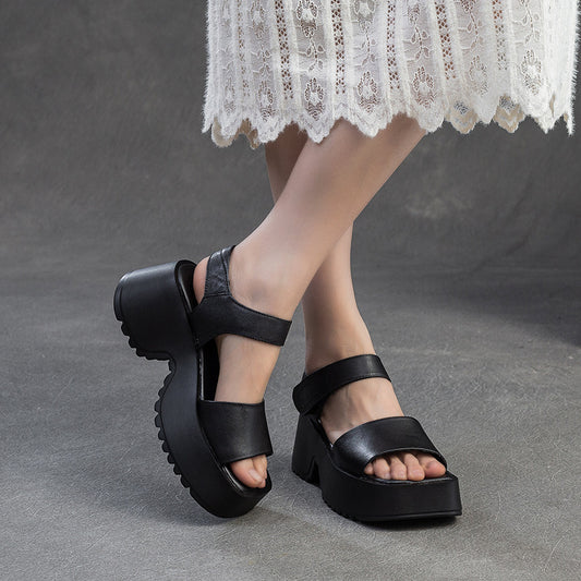 Women's Retro Peep Toe Square English Style Small Sandals
