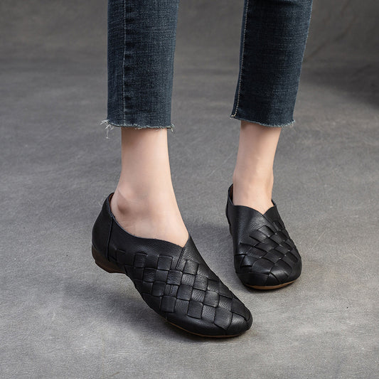 Women's Hand-woven One Pedal First Layer Cowhide Loafers