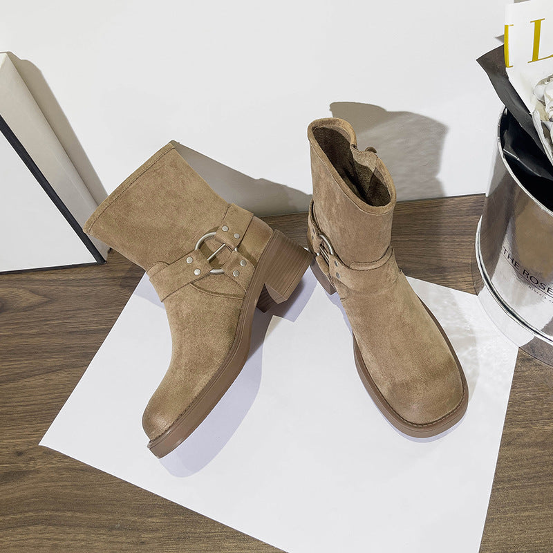 Women's Martin Retro Belt Buckle Mid Platform Boots