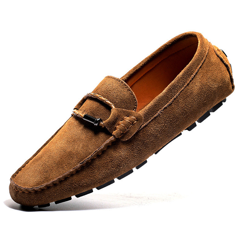 Men's Belt Buckle Leisure Slip On Suede Casual Shoes