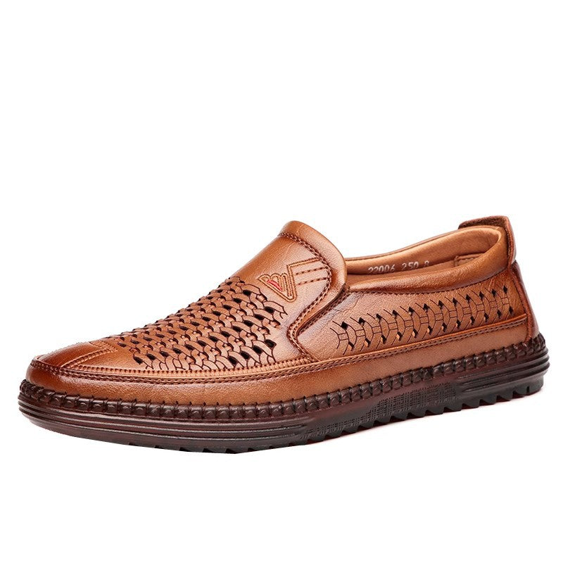 Men's Summer Tendon Bottom Hollow Genuine Soft Leather Shoes