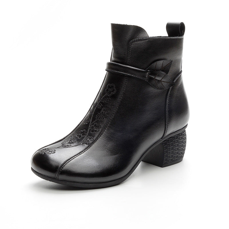 Women's Bottom Washed Top Layer Cowhide Retro Boots
