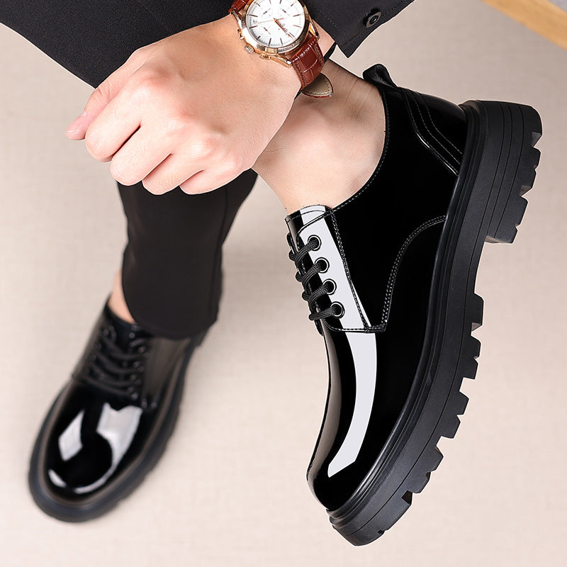 Men's Cowhide Black Round Green Suit Big Leather Shoes