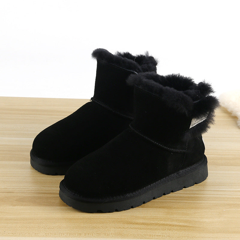 Women's Genuine Fur Integrated Waterproof Ankle Fleece-lined Snow Boots