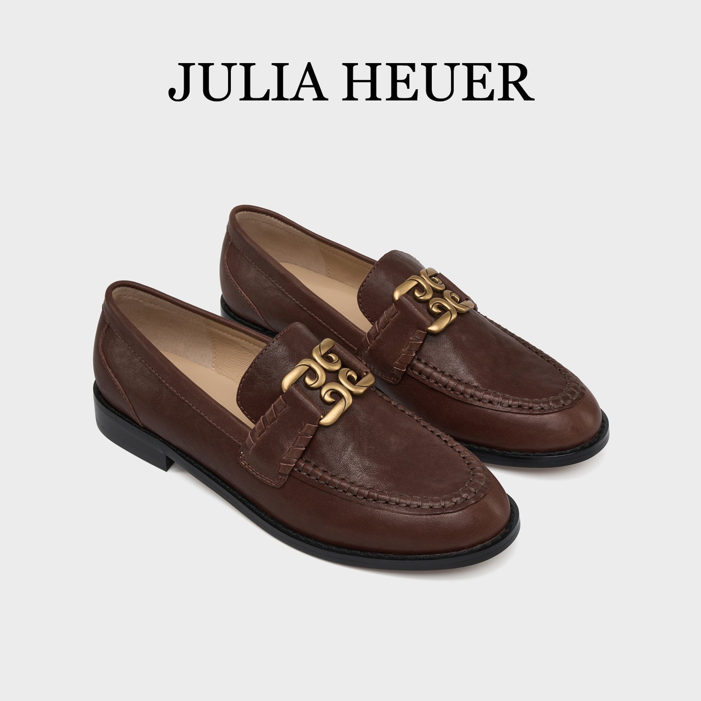 Women's Julia Hull Retro Flat Bottom Metal Mouth Decoration Loafers