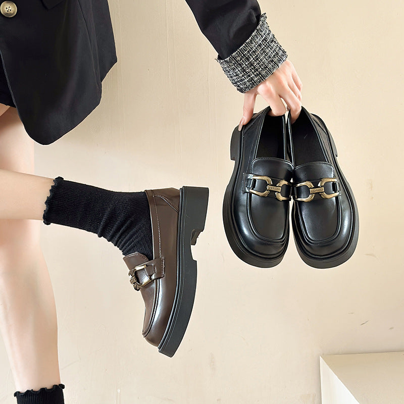 Women's Authentic Thick Bottom Slip-on Pumps Retro British Loafers
