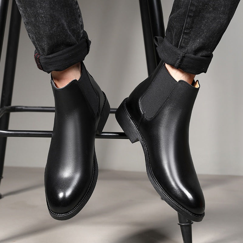 Men's Martin Autumn Cowhide Pointed Chelsea Slip-on Boots