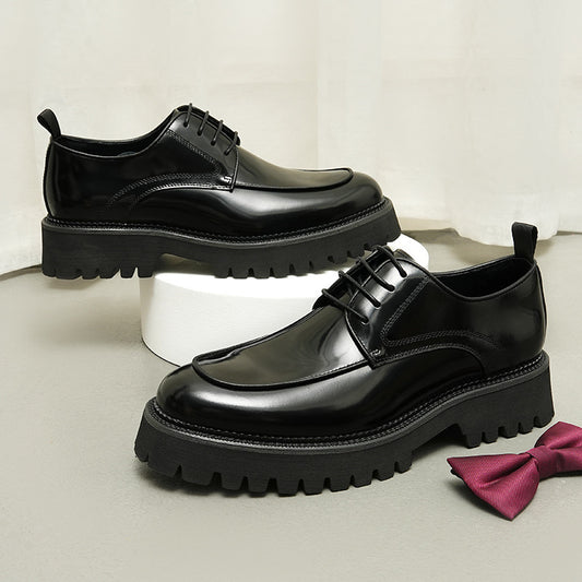 Men's Big Promotion Thick Bottom Shiny Genuine British Leather Shoes