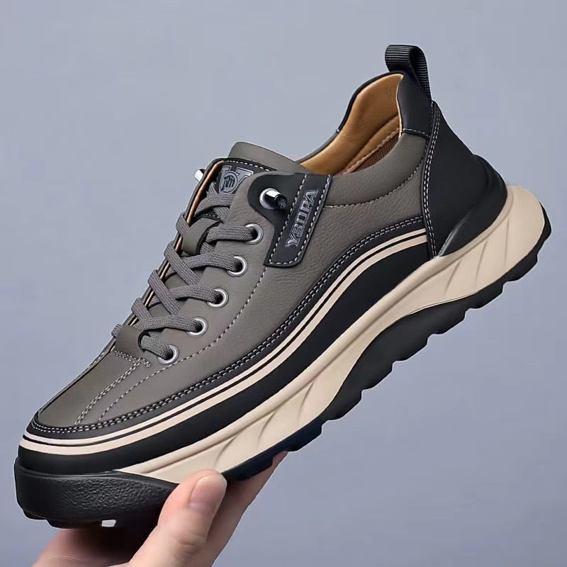 Men's Manual Stitching Male Youth Versatile White Leather Shoes