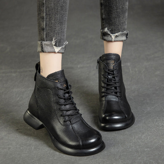 Women's Thick Soft Bottom Top Layer Cowhide Booties Boots