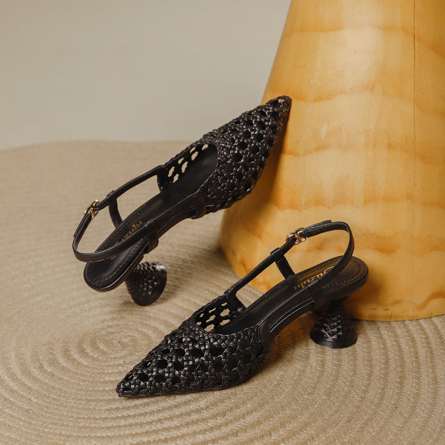 Women's Woven High Summer Breathable Strap Shallow Mouth Heels