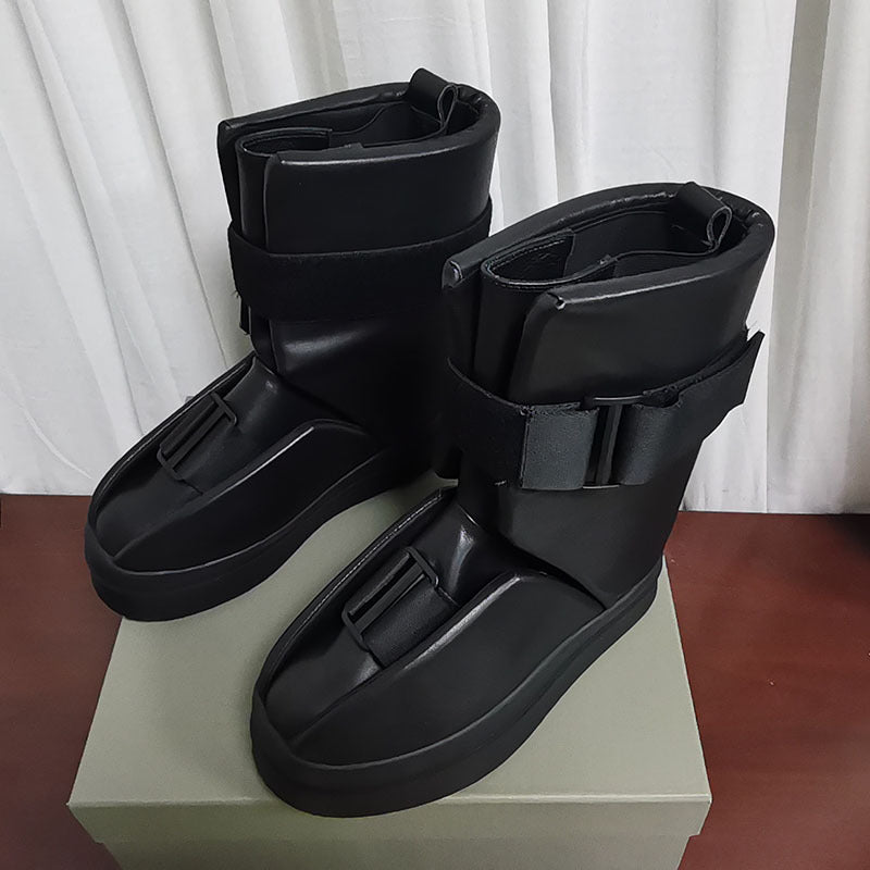 Men's Black Genuine Fashion Velcro Platform Elevator Sneakers
