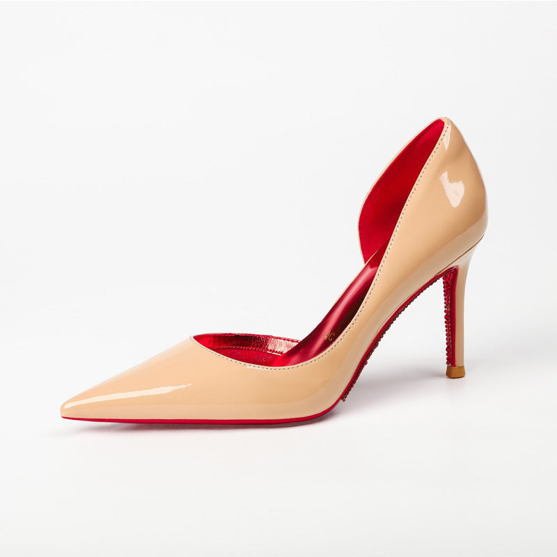 With Toe Protection Air Cotton Side Empty Pointed Red High Women's Fashion Shoes