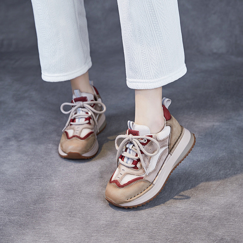 Women's Ethnic Sports Cowhide Retro Daddy Sneakers