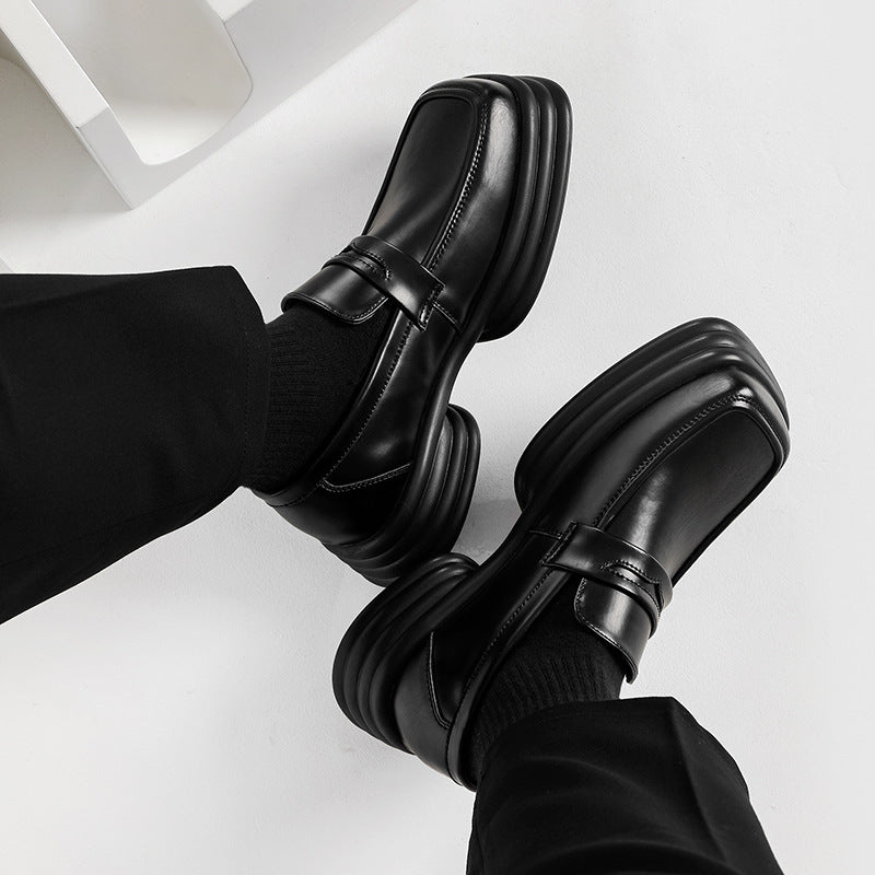 Men's Square Toe Authentic Trendy Slip-on Platform Leather Shoes