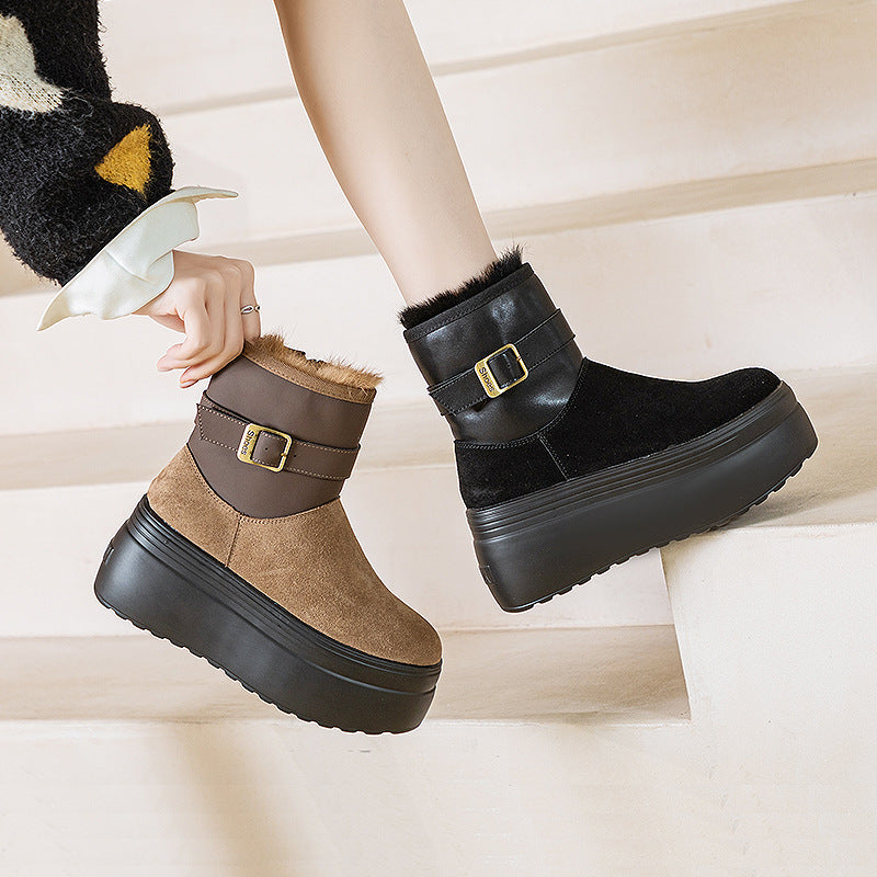 Women's Round Toe Winter Fashion Side Zip Snow Boots