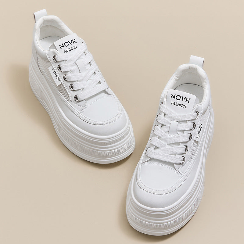 Women's Platform Small Height Increasing White Casual Shoes