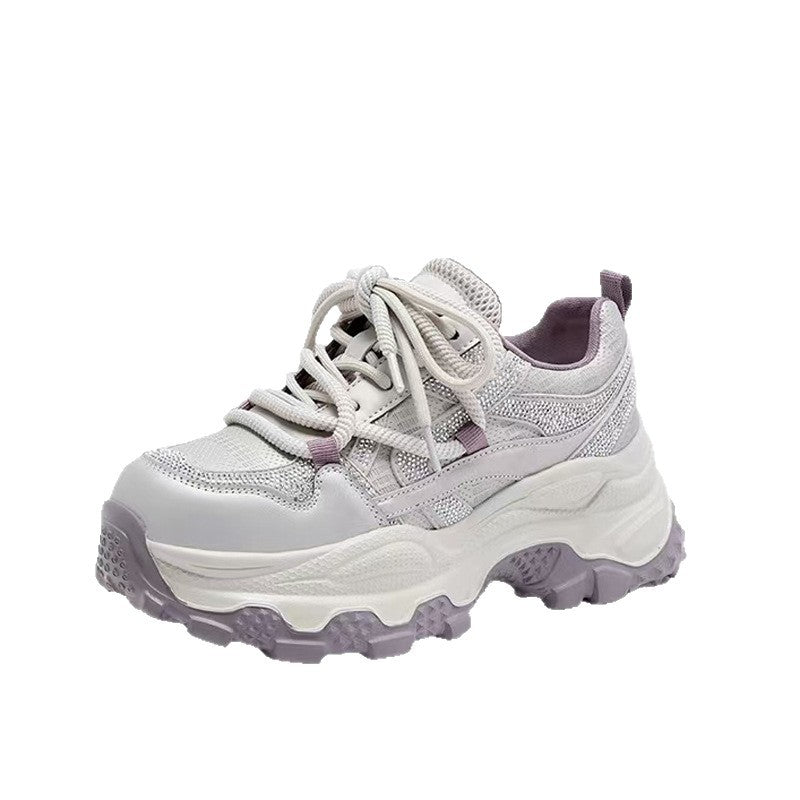 Women's Gold Foot Rhinestone Heightened Daddy Korean Thick Women's Casual Shoes