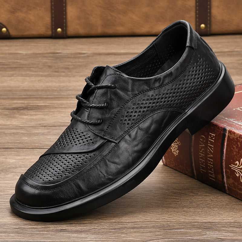 Men's Breathable Genuine Full Grain Cow Soft Surface Business Men's Casual Leather Shoes