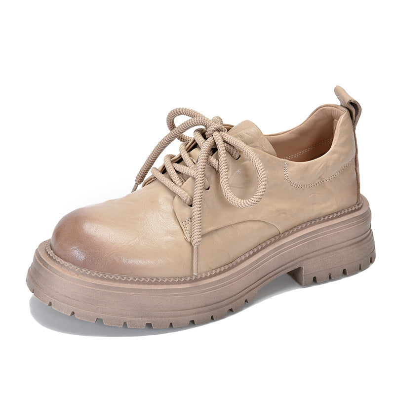 Women's Layer Cowhide Round Toe Pumps Low Cut Women's Casual Shoes