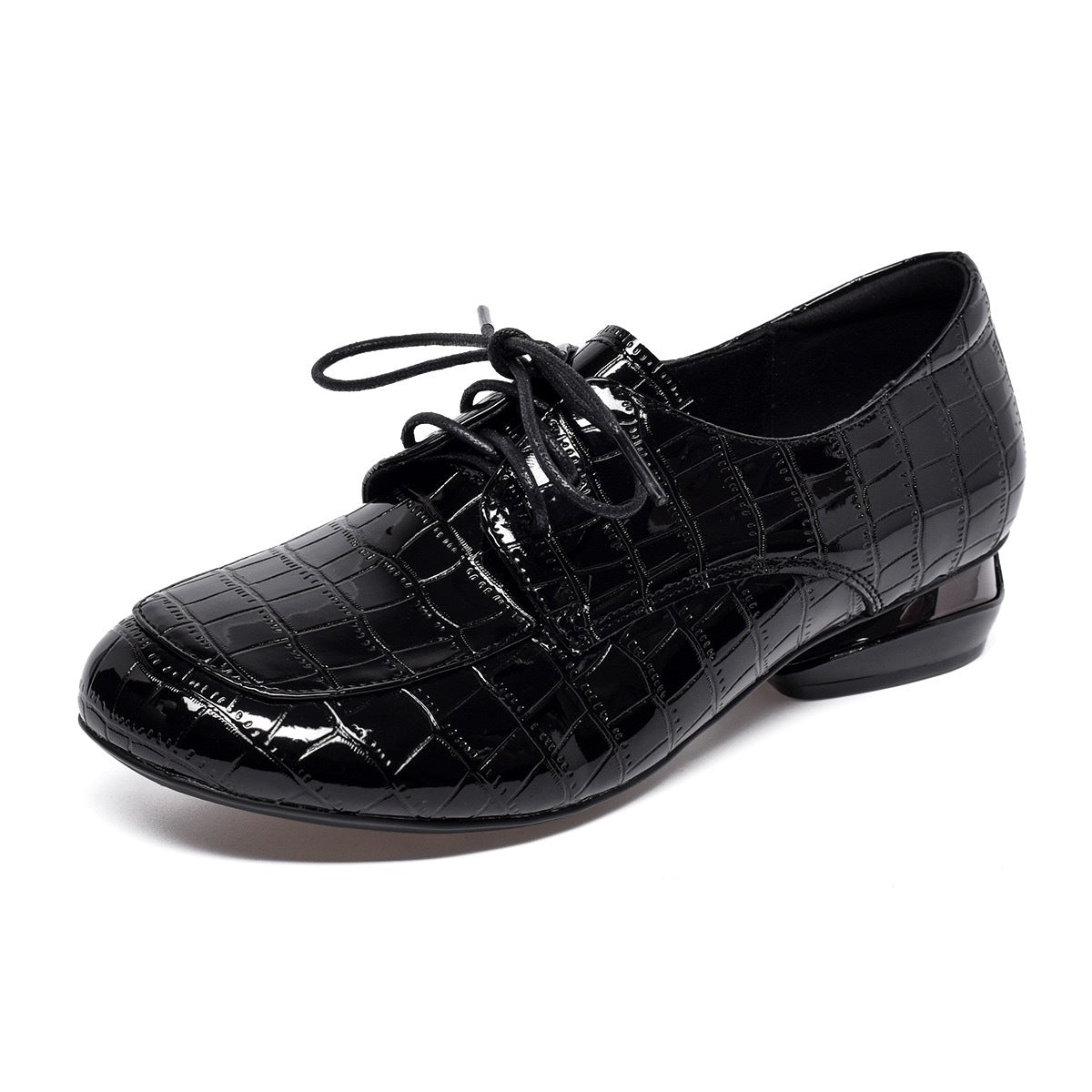 Women's Spring Patent Chunky Deep Mouth British Style Mid Authentic Women's Fashion Shoes