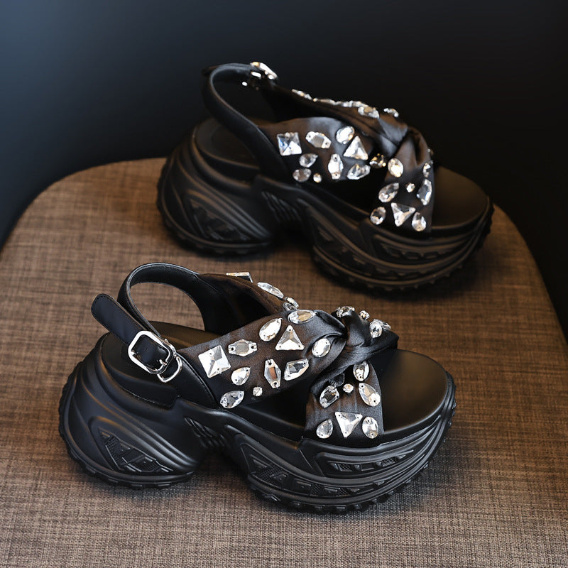 Women's Thick-soled With Small Summer Rhinestone Muffin Sandals