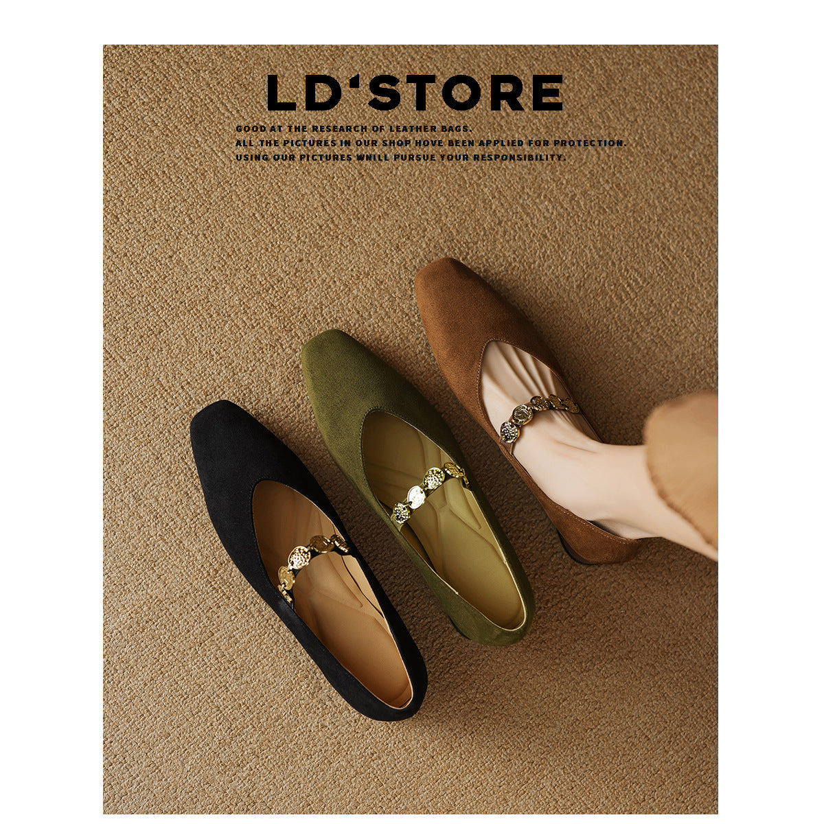 Women's Sheepskin French Square Head Gold Coin Mary Jane Women's Fashion Shoes