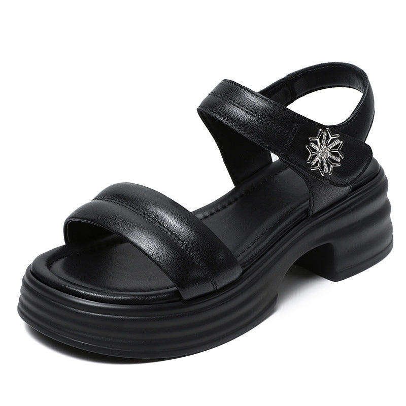 Women's Summer Genuine Black Strip Sports Platform Sandals