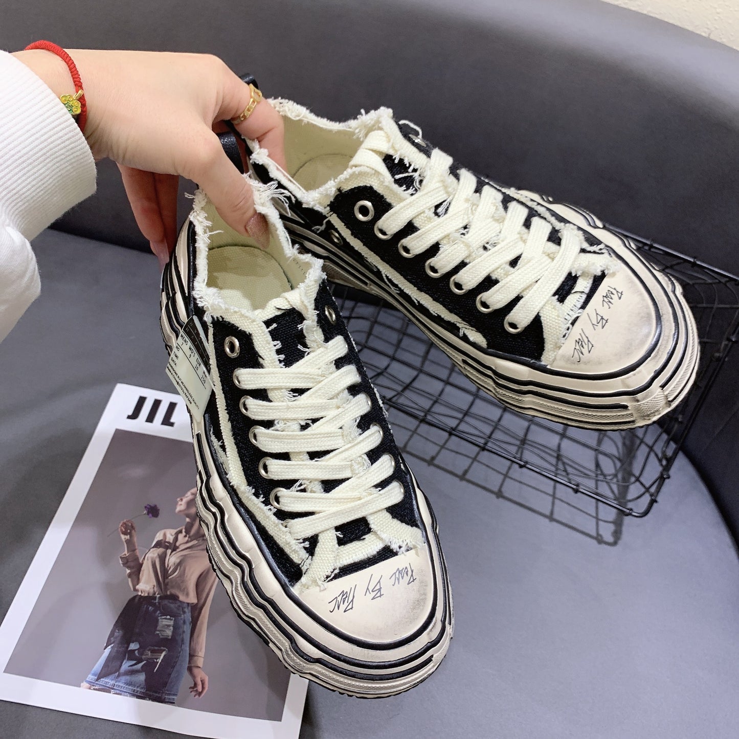 Women's Beggar Summer Board Distressed Cork Dirty Canvas Shoes