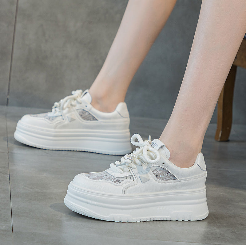Women's Surface White Spring Sports Genuine Lace Casual Shoes