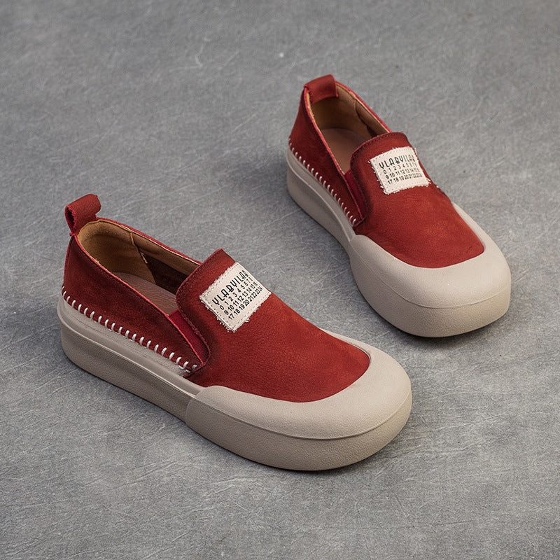 Women's Slip-on Lazy Flat First Layer Cowhide Casual Shoes